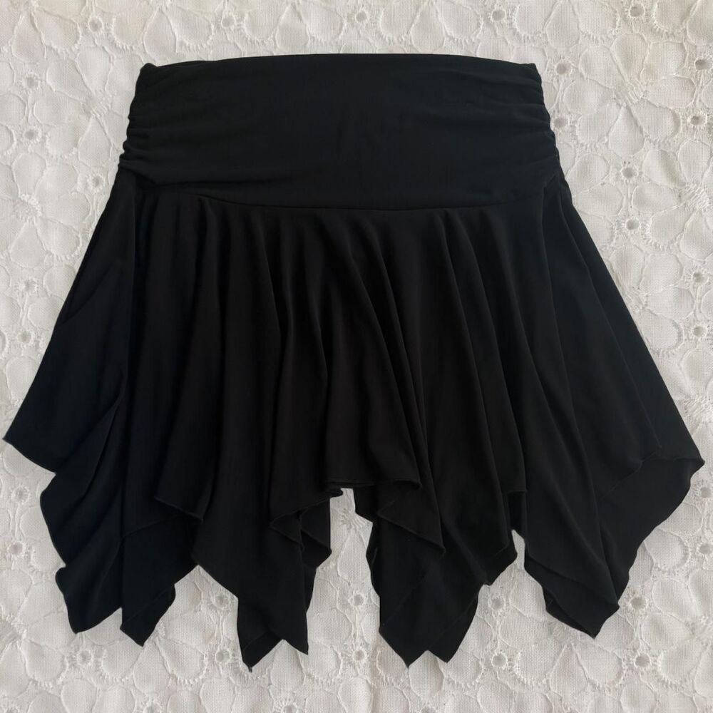 Vintage 90s Judy Knapp Black Asymmetrical Hem Mini Skirt Made In USA